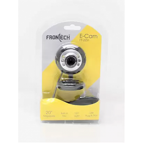 Frontech E-Cam FT-2251 Webcam Built in Mic with LED Lights for PC Web Cam for Video Calling, Video Conferencing, Online Teaching or Gaming