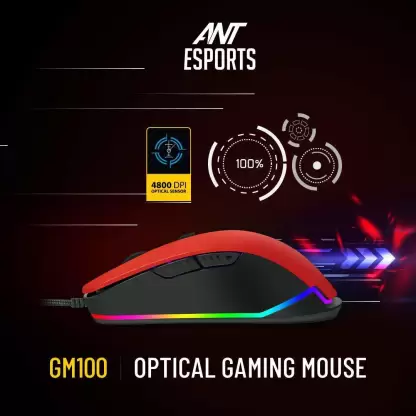 Ant Esports GM100 RGB Gaming Mouse with Optical Sensor 1000 Hz Polling Rate 4800 Dpi Red (GM 100) Ant Esports GM100 RGB Gaming Mouse with Optical Sensor 1000 Hz Polling Rate 4800 Dpi Red (GM 100)