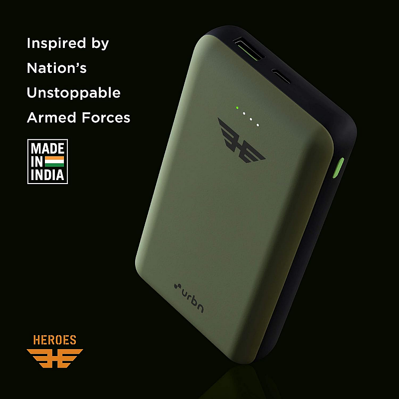 URBN 20000 mAh Lithium Polymer 22.5W Super Fast Charging Ultra Compact Power Bank with Quick Charge Power Delivery camo green