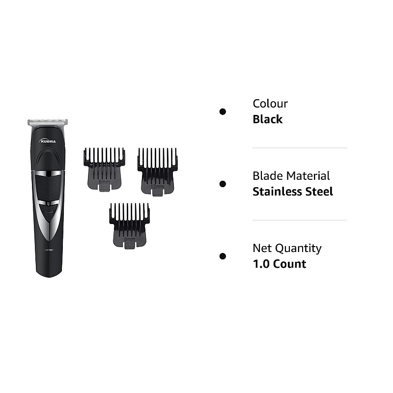 Kubra KB-2028 Rechargeable Cordless 50 Minutes Runtime Hair and Beard Trimmer for Men (Black)