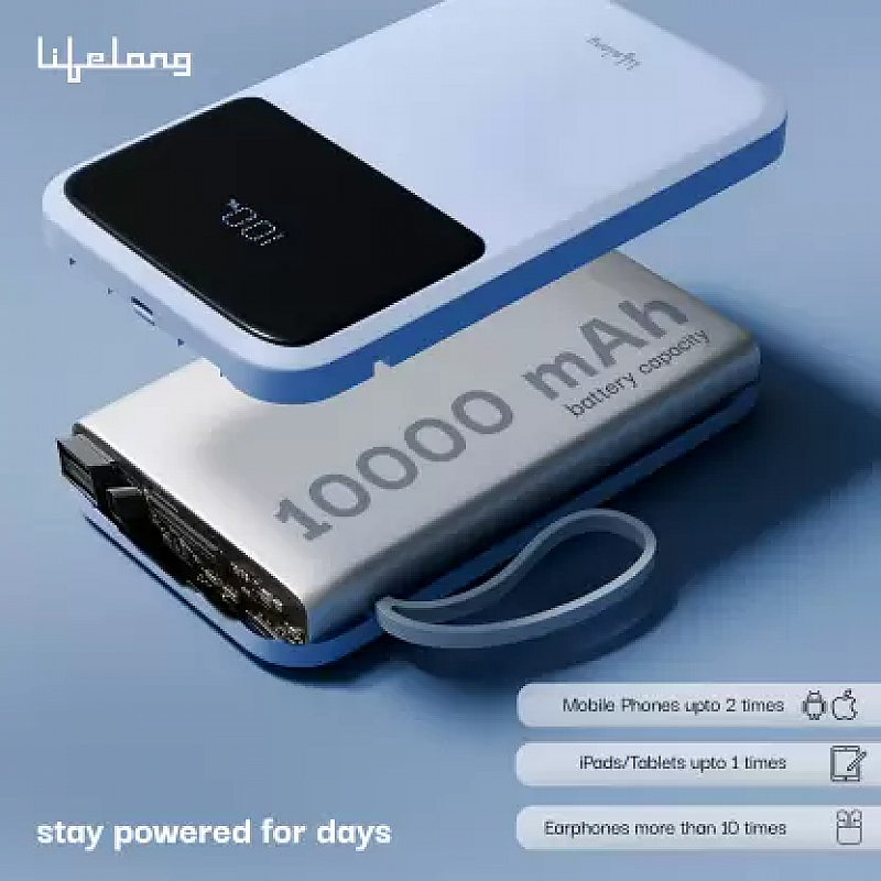 Lifelong 10000 mAh 22.5 W Compact Pocket Size Power Bank Blue