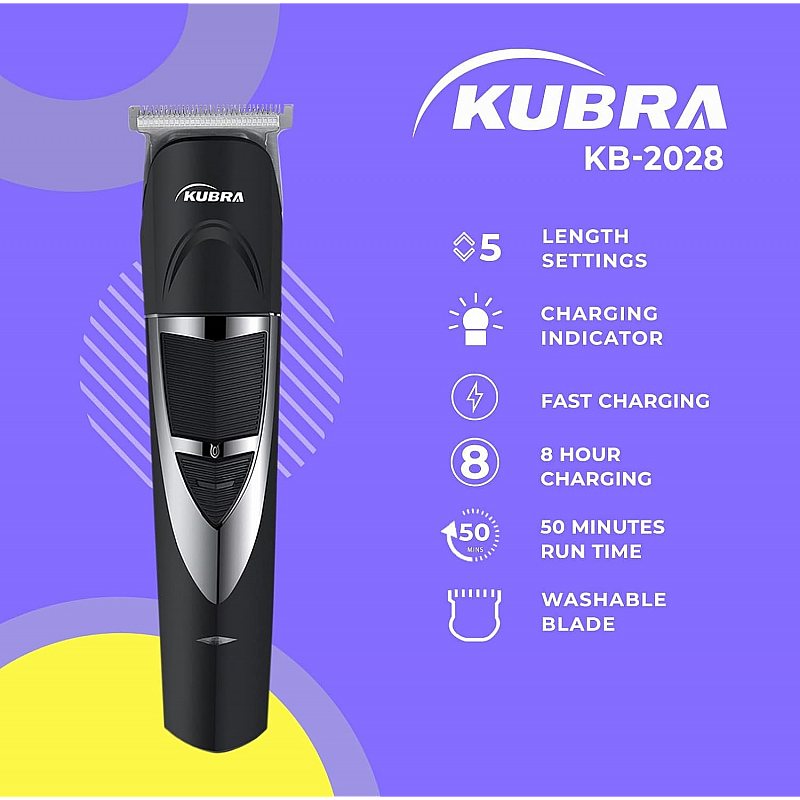 Kubra KB-2028 Rechargeable Cordless 50 Minutes Runtime Hair and Beard Trimmer for Men (Black)