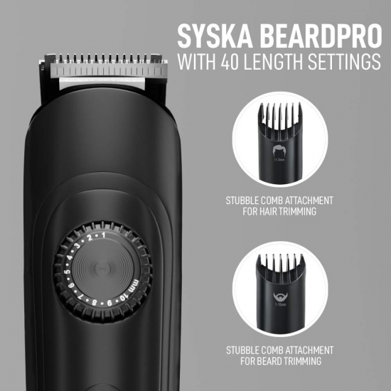 Syska HT900 Corded & Cordless Fully Waterproof Beard Trimmer with Fast Charging Battery Indicator 120 min run time - 40 length settings, Black