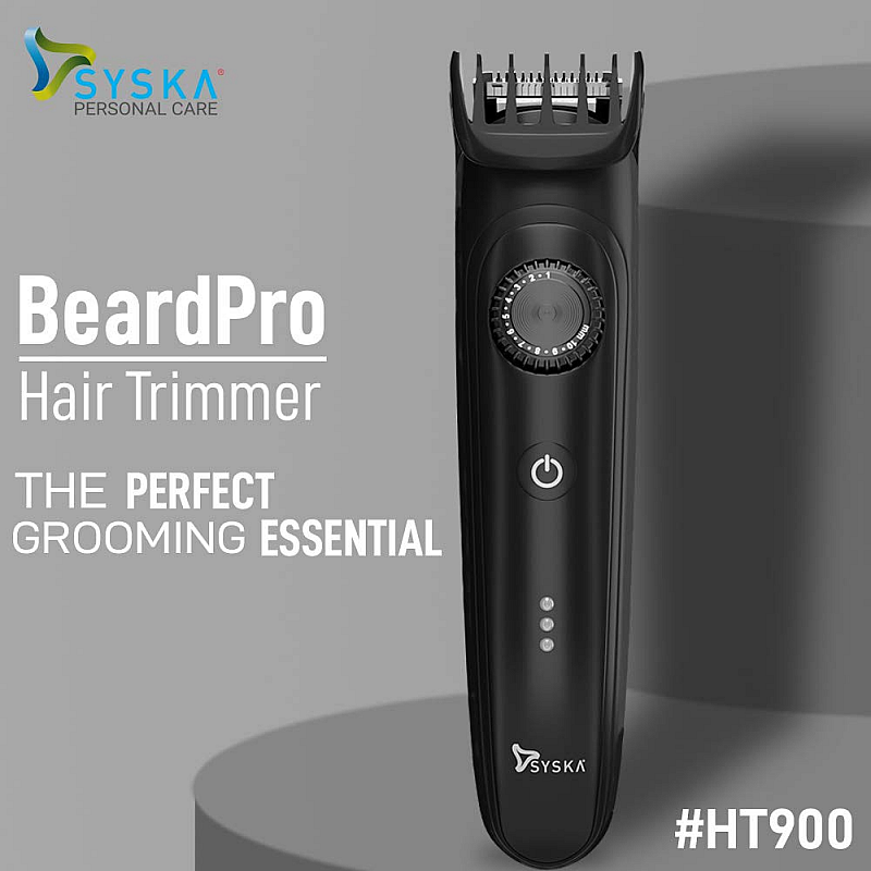 Syska HT900 Corded & Cordless Fully Waterproof Beard Trimmer with Fast Charging Battery Indicator 120 min run time - 40 length settings, Black