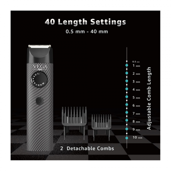 Vega X2 Beard Trimmer With Quick Charge, 90 Mins Run-time and 40 Length Settings, (VHTH-17)Black