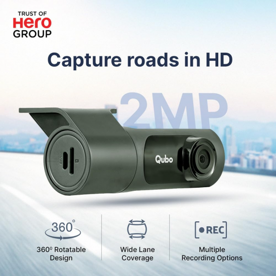 Qubo Car Dash Camera Pro X from Hero Group Full HD 1080p Super Capacitor Wide Angle Emergency Recording Alpine Green