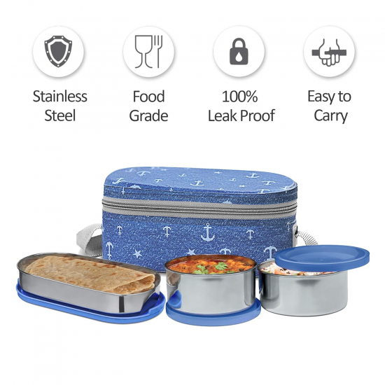 MILTON Corporate LuInch Stainless Steel Containers Set of 3, Blue, 280 Ml