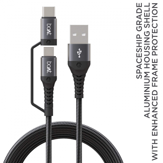 boAt Deuce USB 300 2 in 1 Type-C & Micro USB Stress Resistant (Mercurial Black)