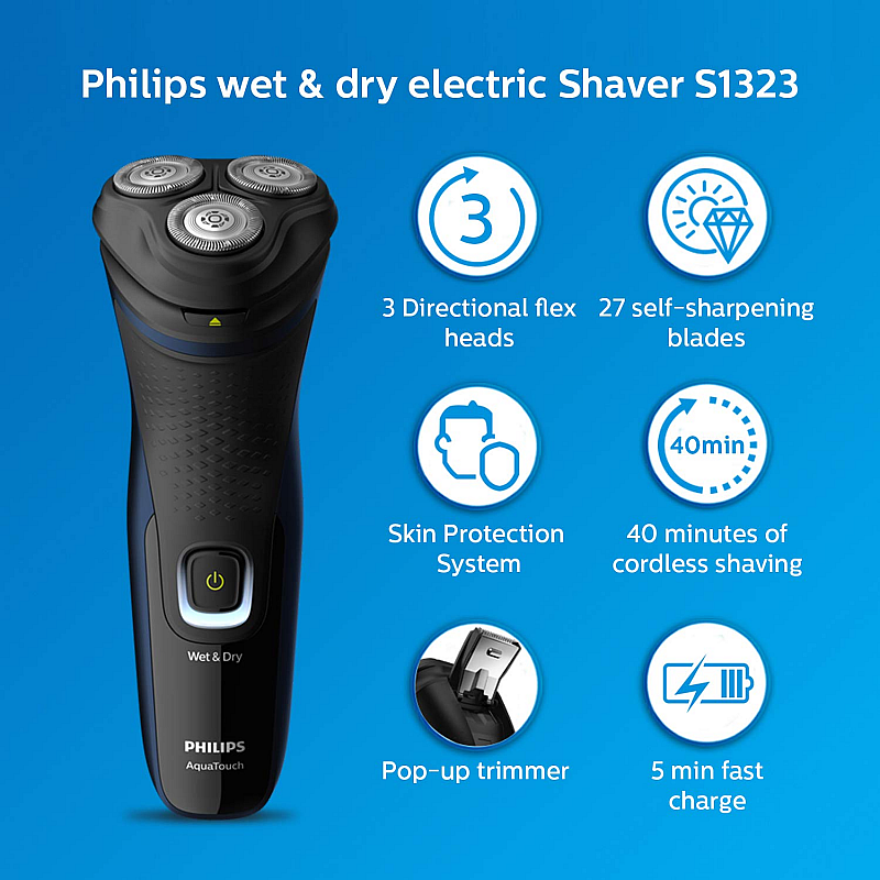 PHILIPS S1121/45 Shaver For Men  (Black, Blue)