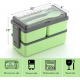 TEX-RO 3 Compartment Lunch Box for Office Men and for Kids Green Grey (1400 ml)