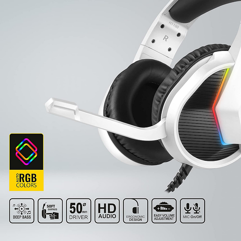 Ant Esports H1100 Pro RGB Wired Over Ear Gaming Headphones with Mic for PC White