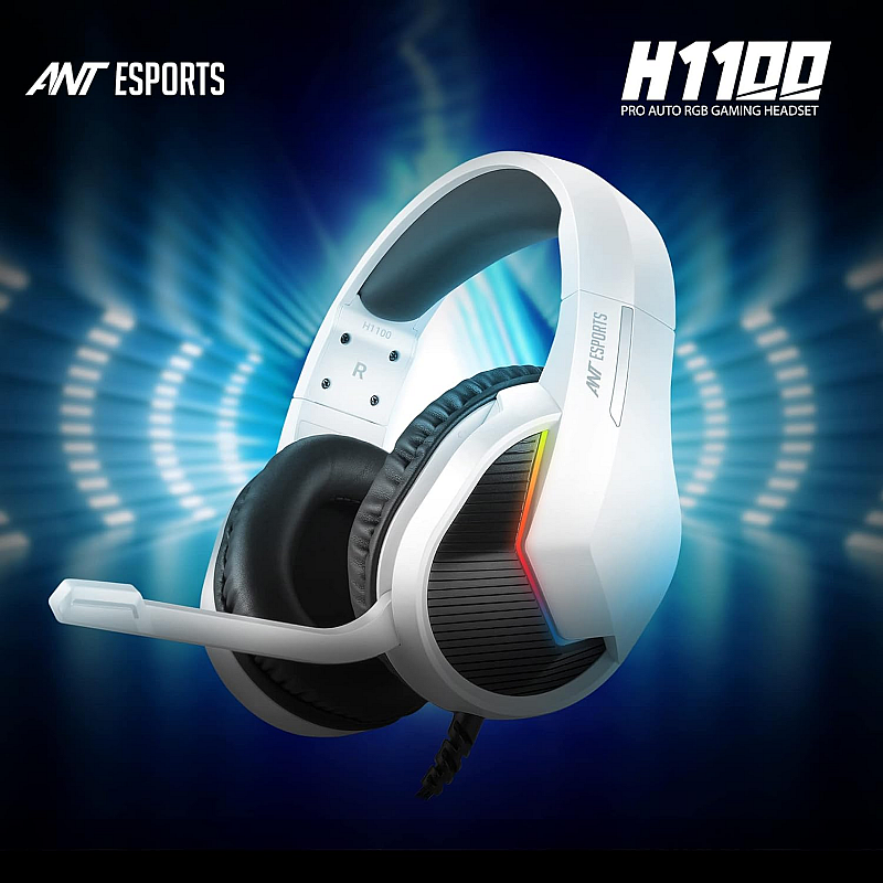 Ant Esports H1100 Pro RGB Wired Over Ear Gaming Headphones with Mic for PC White