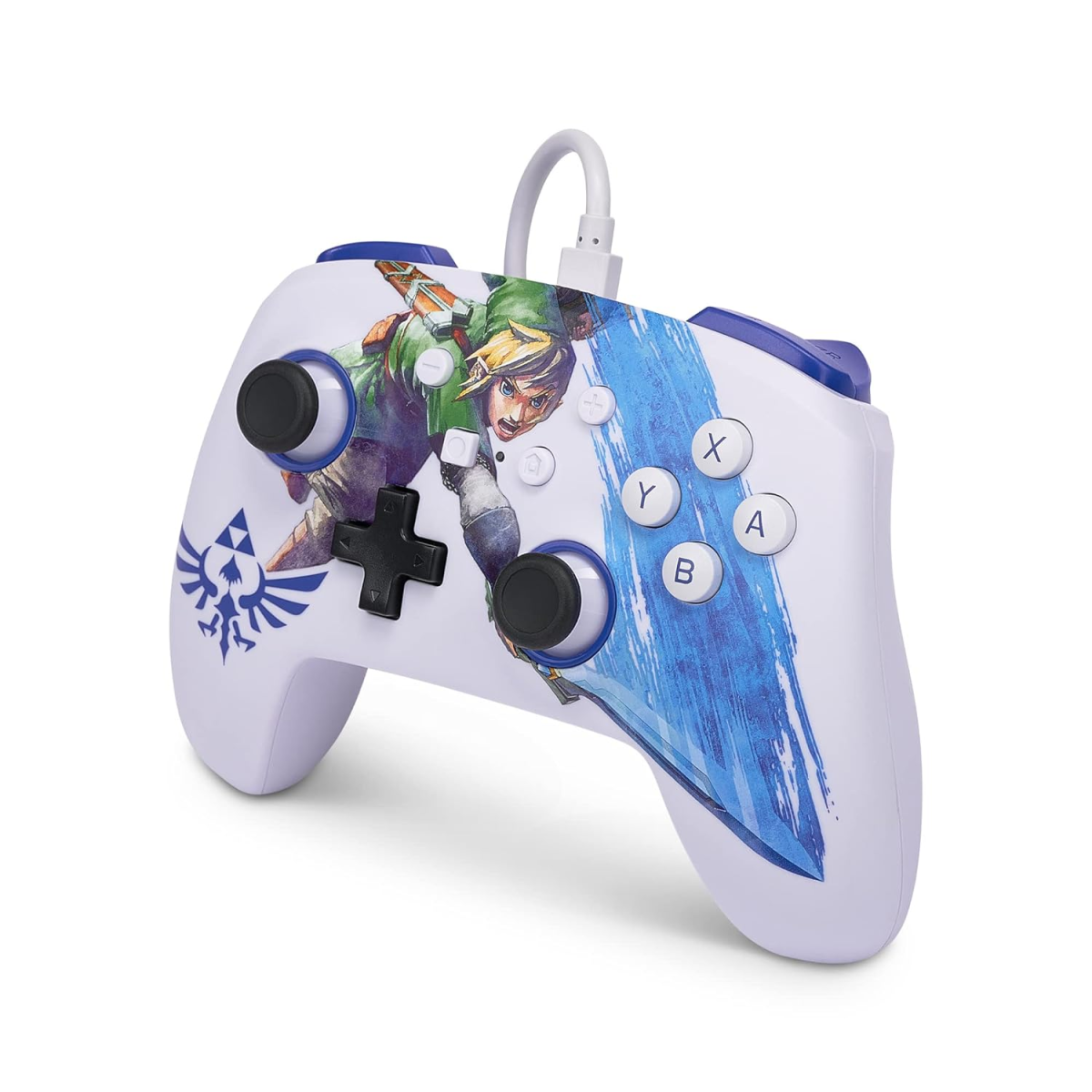 PowerA Enhanced Wired Gaming Controller for Nintendo Switch The Legend of Zelda, Master Sword Attack, White Blue