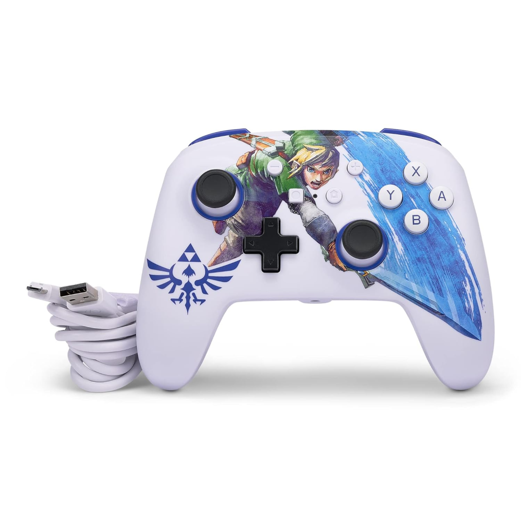 PowerA Enhanced Wired Gaming Controller for Nintendo Switch The Legend of Zelda, Master Sword Attack, White Blue