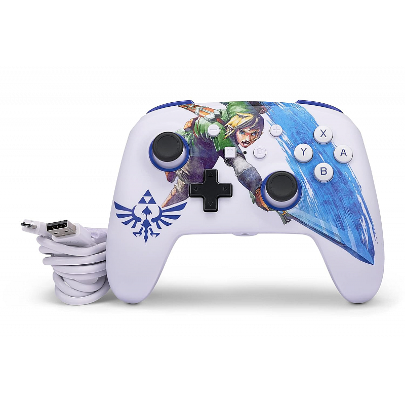 PowerA Enhanced Wired Gaming Controller for Nintendo Switch  The Legend of Zelda, Master Sword Attack, White Blue