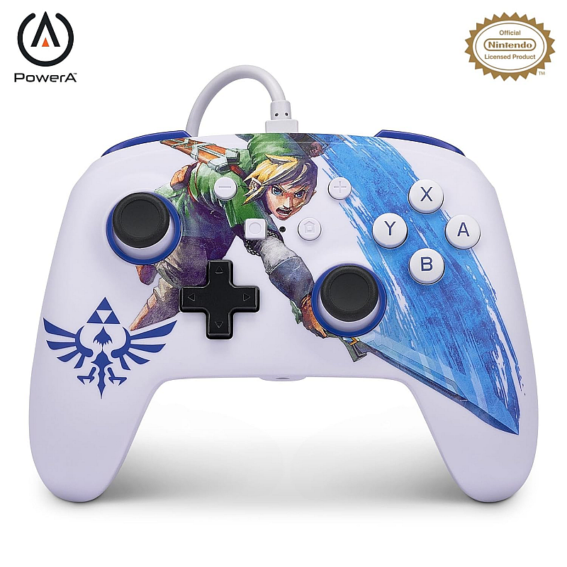 PowerA Enhanced Wired Gaming Controller for Nintendo Switch  The Legend of Zelda, Master Sword Attack, White Blue