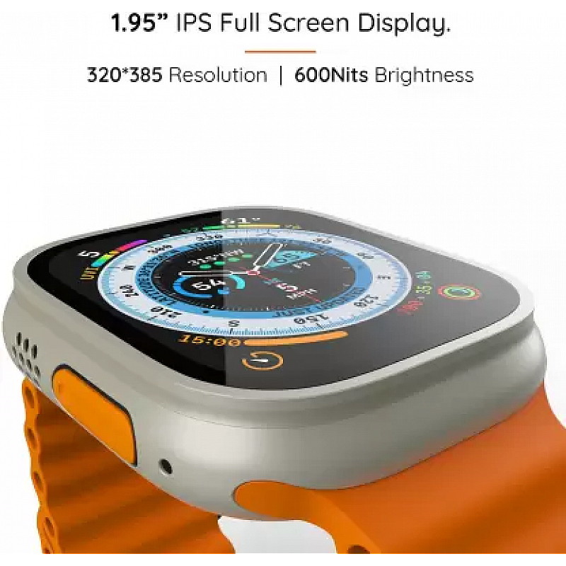 Pebble Cosmos Engage 1.95 Inch Smartwatch Largest Display, Wireless Charging Smartwatch Orange Strap