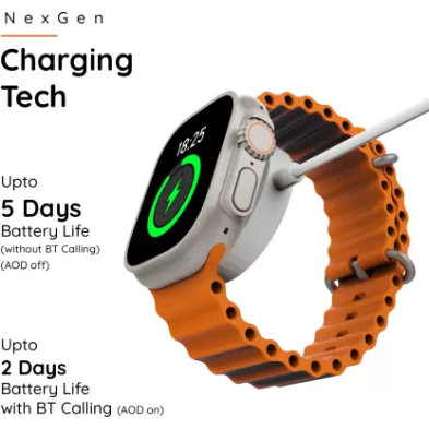 Pebble Cosmos Engage 1.95 Inch Smartwatch Largest Display, Wireless Charging Smartwatch Orange Strap Pebble Cosmos Engage 1.95 Inch Smartwatch Largest Display, Wireless Charging Smartwatch Orange Strap