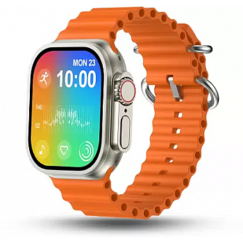 Pebble Cosmos Engage 1.95 Inch Smartwatch Largest Display, Wireless Charging Smartwatch Orange Strap