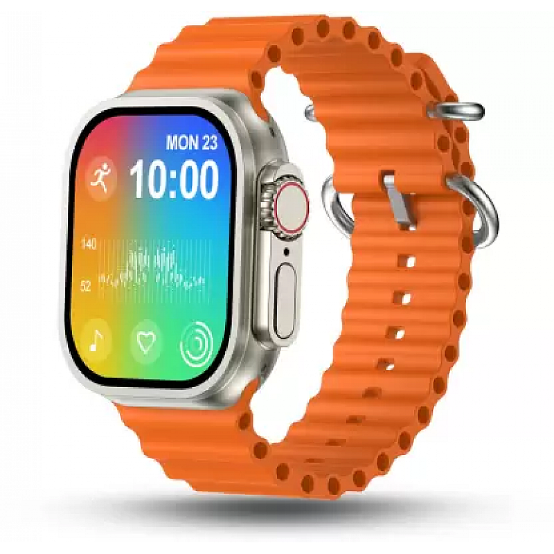 Pebble Cosmos Engage 1.95 Inch Smartwatch Largest Display, Wireless Charging Smartwatch Orange Strap