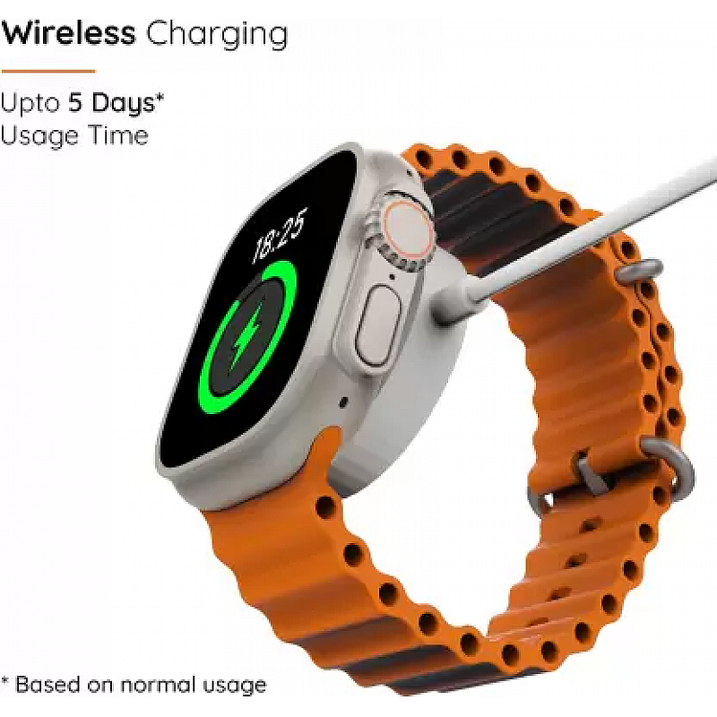 Pebble Cosmos Engage 1.95 Inch Smartwatch Largest Display, Wireless Charging Smartwatch Orange Strap