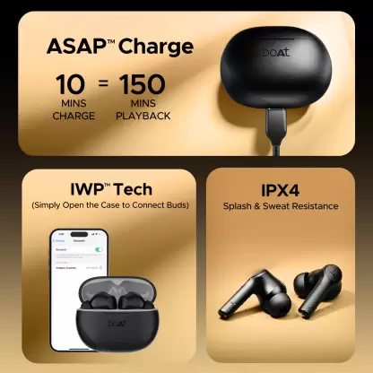 boAt Airdopes Supreme Mics AI ENx Tech, 50 HRS Playback Bluetooth Earbuds Black, True Wireless boAt Airdopes Supreme Mics AI ENx Tech, 50 HRS Playback Bluetooth Earbuds Black, True Wireless