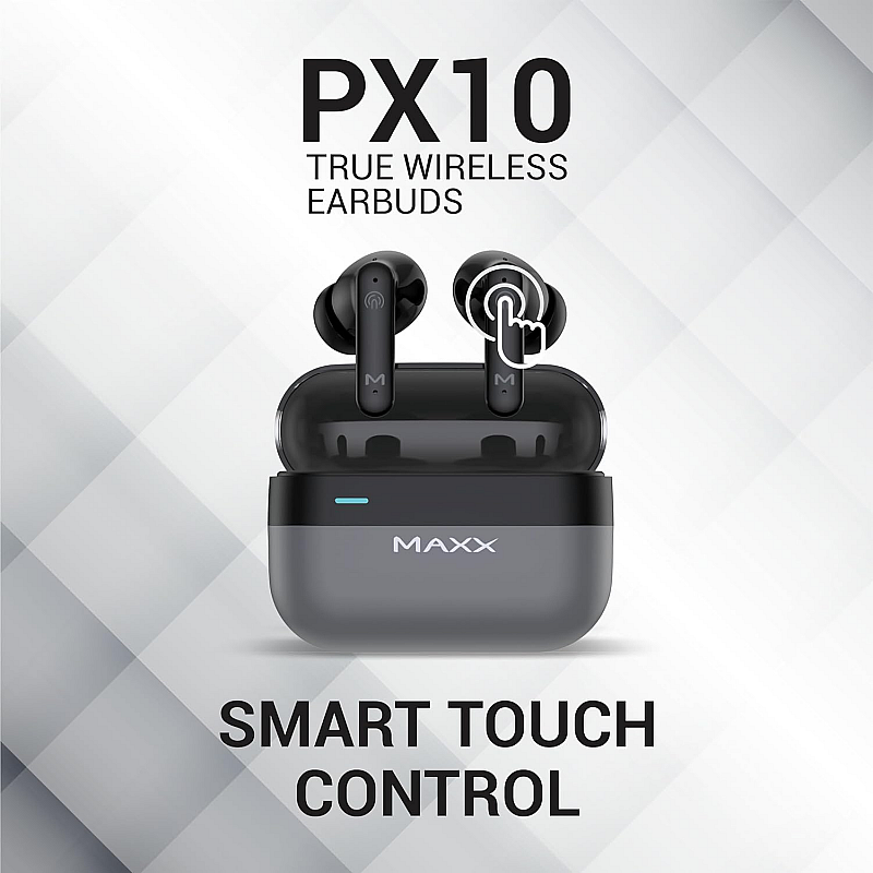 Maxx PX10 True Wireless Earbuds with Fast Charging, Up to 50Hrs Playtime Black