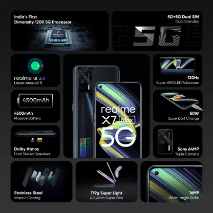 realme X7 Max (Asteroid Black 12 GB RAM 256 GB Storage Refurbished