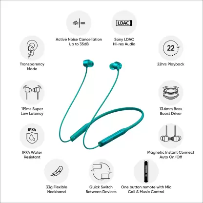 realme Buds Wireless Pro with Active Noise Cancellation ANC in-Ear Bluetooth Headphones with Mic (Green) realme Buds Wireless Pro with Active Noise Cancellation ANC in-Ear Bluetooth Headphones with Mic (Green)