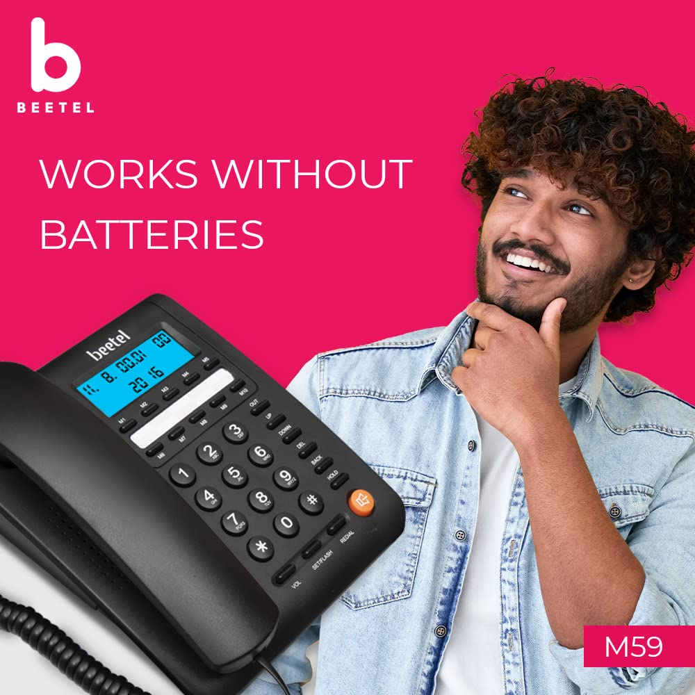Beetel M59 Caller ID Corded Landline Phone with 16 Digit LCD Display and Adjustable contrast (Black)