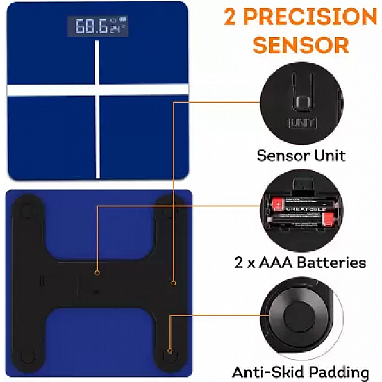 beatXP Blue Plus Digital Weighing Machine |LCD Panel |Thick Tempered Glass |Electronic Weighing Scale  (Blue)