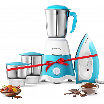 Longway Super Dlx 700 Watt Mixer Grinder with 3 Jars for Grinding, Mixing with Powerful 1100 Watt Dry Iron Blue and White