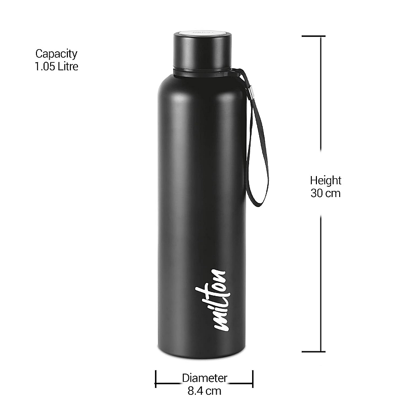 Milton Aura 1000 Thermosteel Bottle, 1.05 litre Black