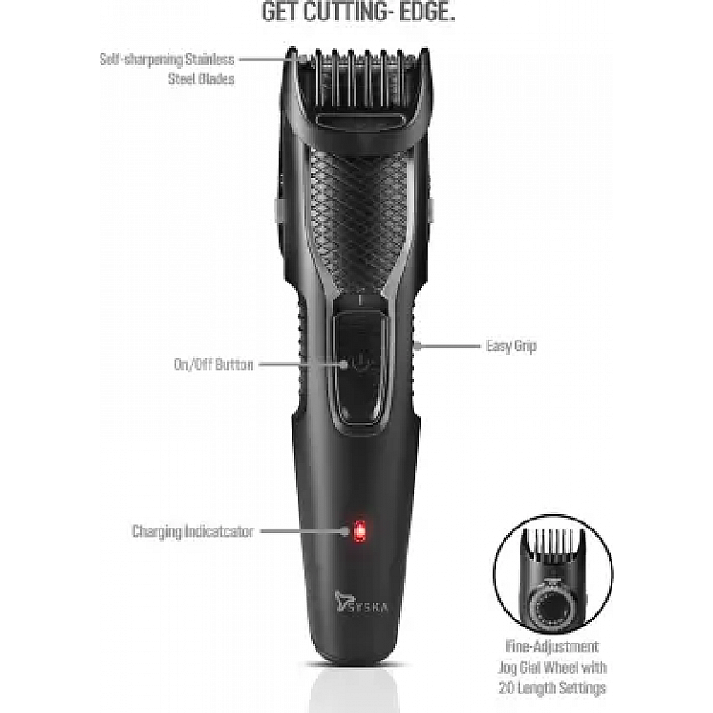 Syska HT200 PRO Trimmer 45 min Runtime 10 Length Settings  (Black)