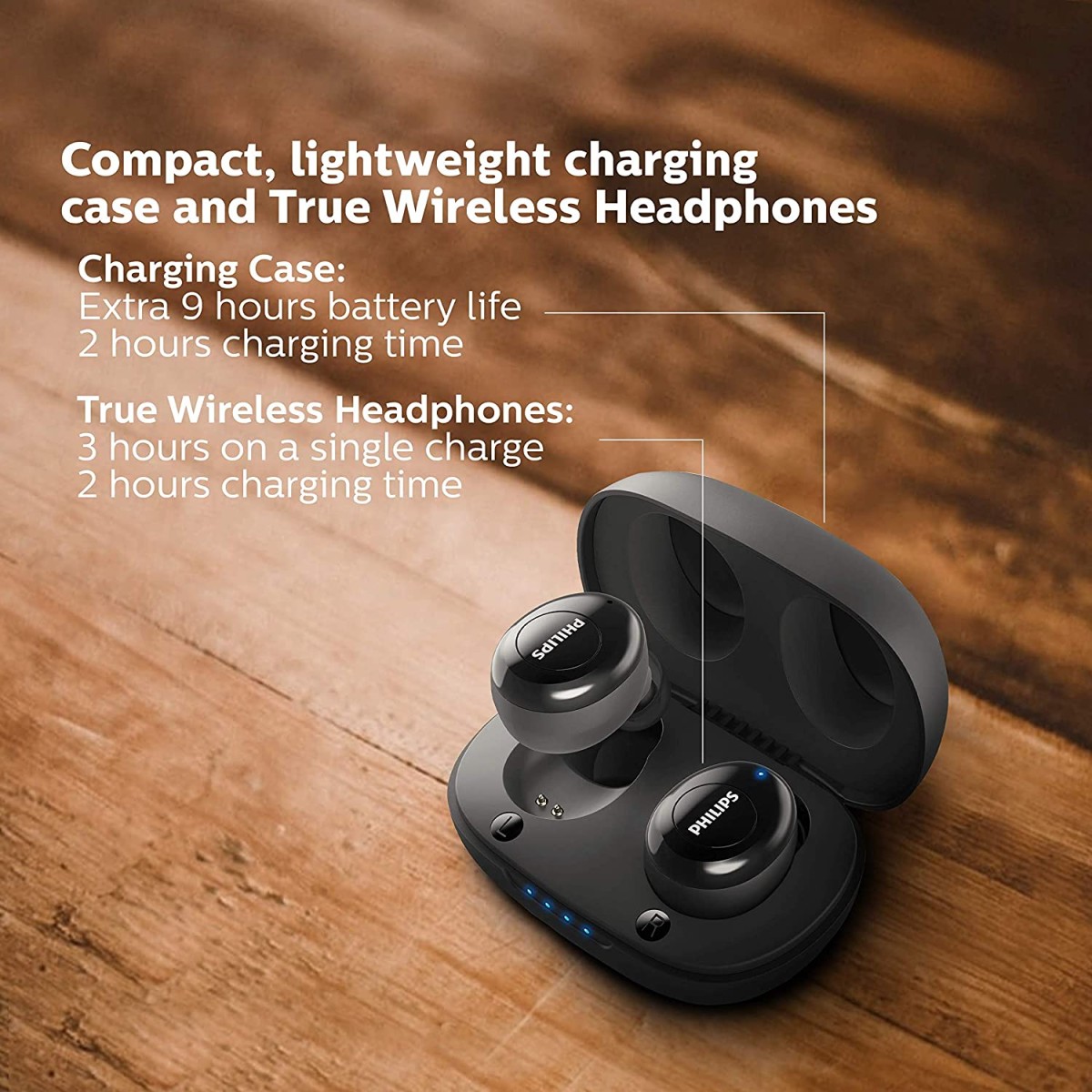 Philips Audio UpBeat TAUT102BK True Wireless TWS Black Bluetooth Earbuds (Black)