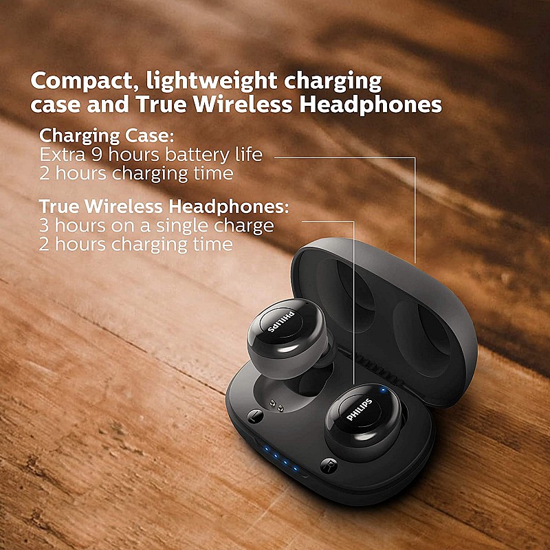 Philips Audio UpBeat TAUT102BK True Wireless TWS Black Bluetooth Earbuds (Black)