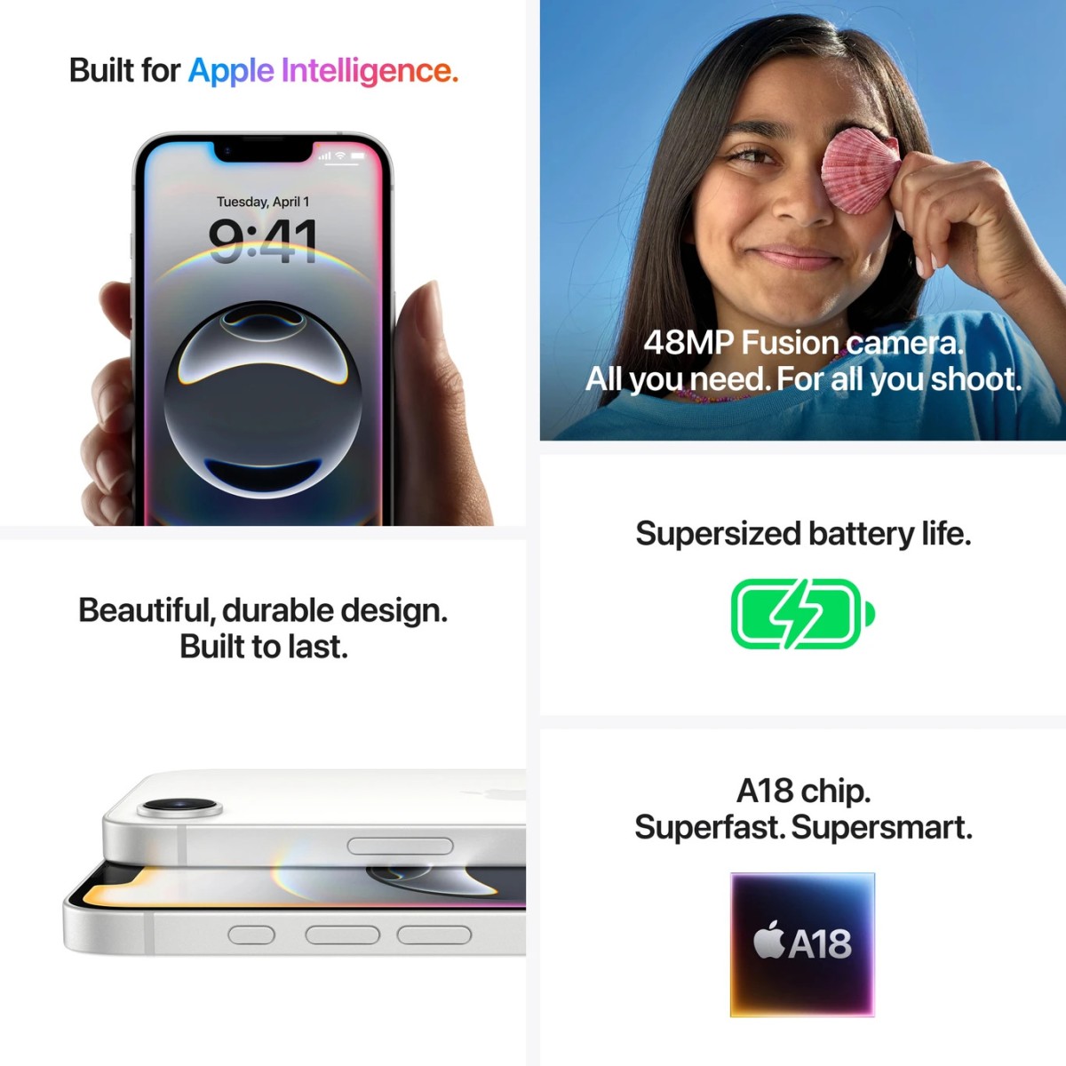 Apple iPhone 16 (White, 128 GB) A3287