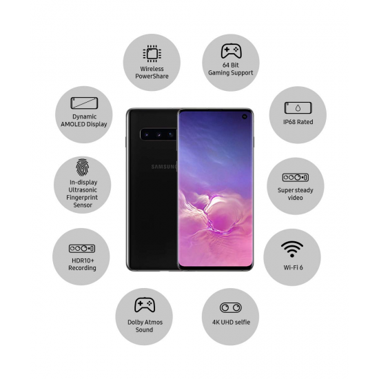 Samsung Galaxy S10 Black, 8GB RAM, 128GB ROM Refurbished