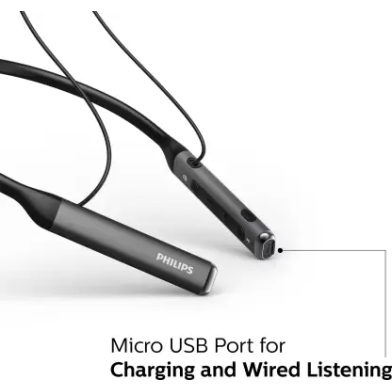PHILIPS TAPN505 Neckband Earphones with Active Noise Cancellation, Hi-Res Audio Bluetooth Headset Black