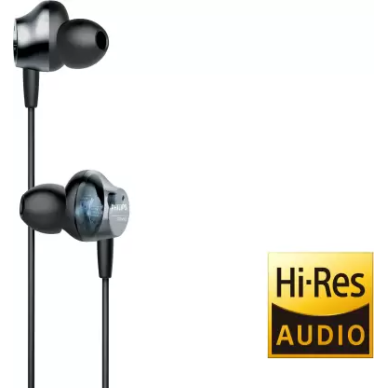 PHILIPS TAPN505 Neckband Earphones with Active Noise Cancellation, Hi-Res Audio Bluetooth Headset Black