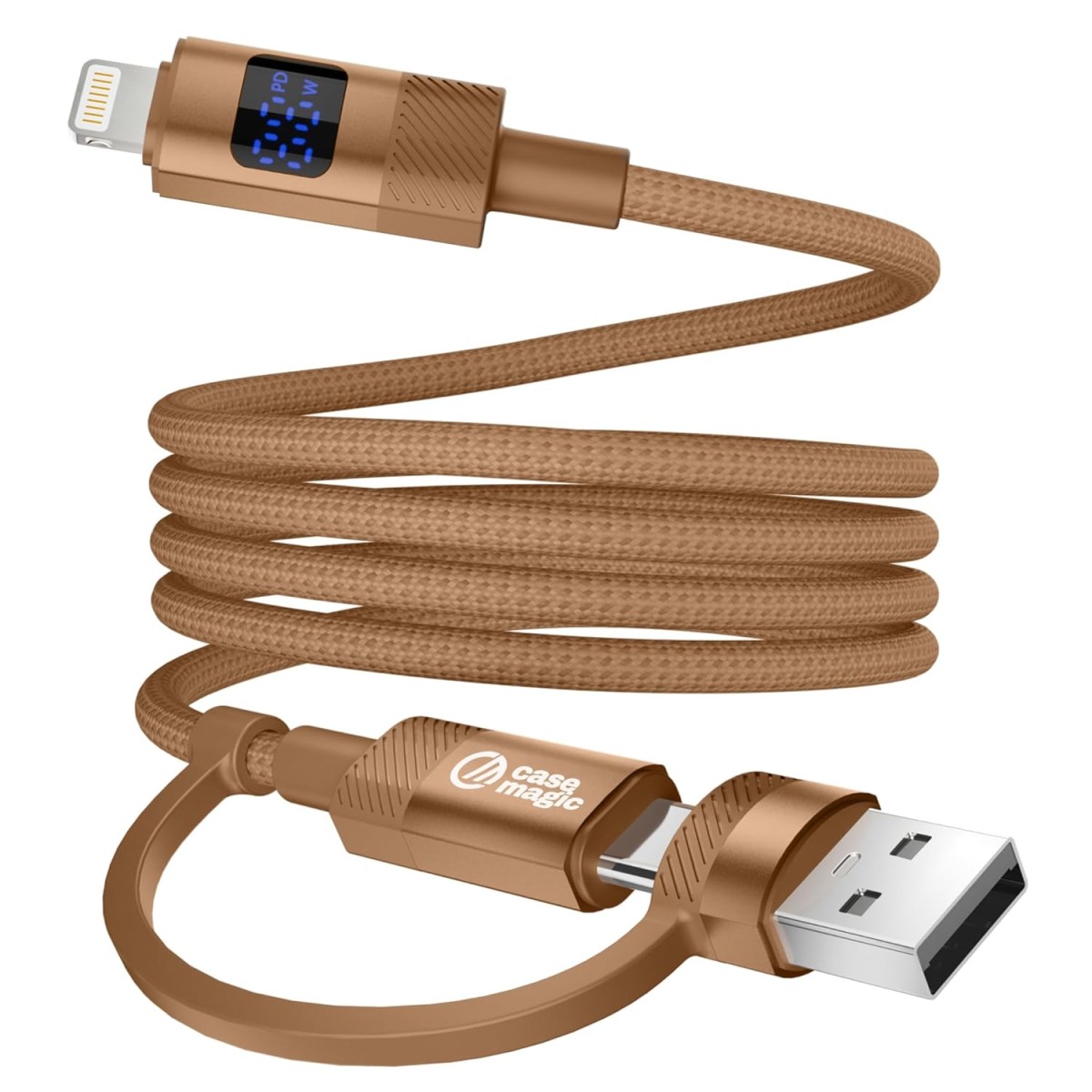 2-in-1 USB-A & Type-C to Lightning Cable (1M/3.3Ft) 27W Fast Charging, LED Display, 480Mbps Data, Durable Nylon Braided Cord for iPhone Universal& Travel-Ready