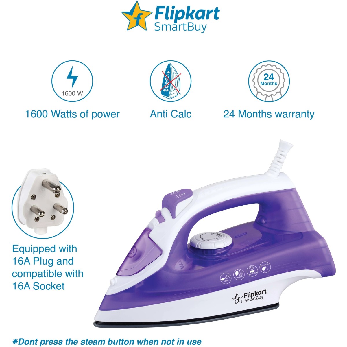 Flipkart SmartBuy IRS1600WG 1600 W Steam Iron  (Purple)