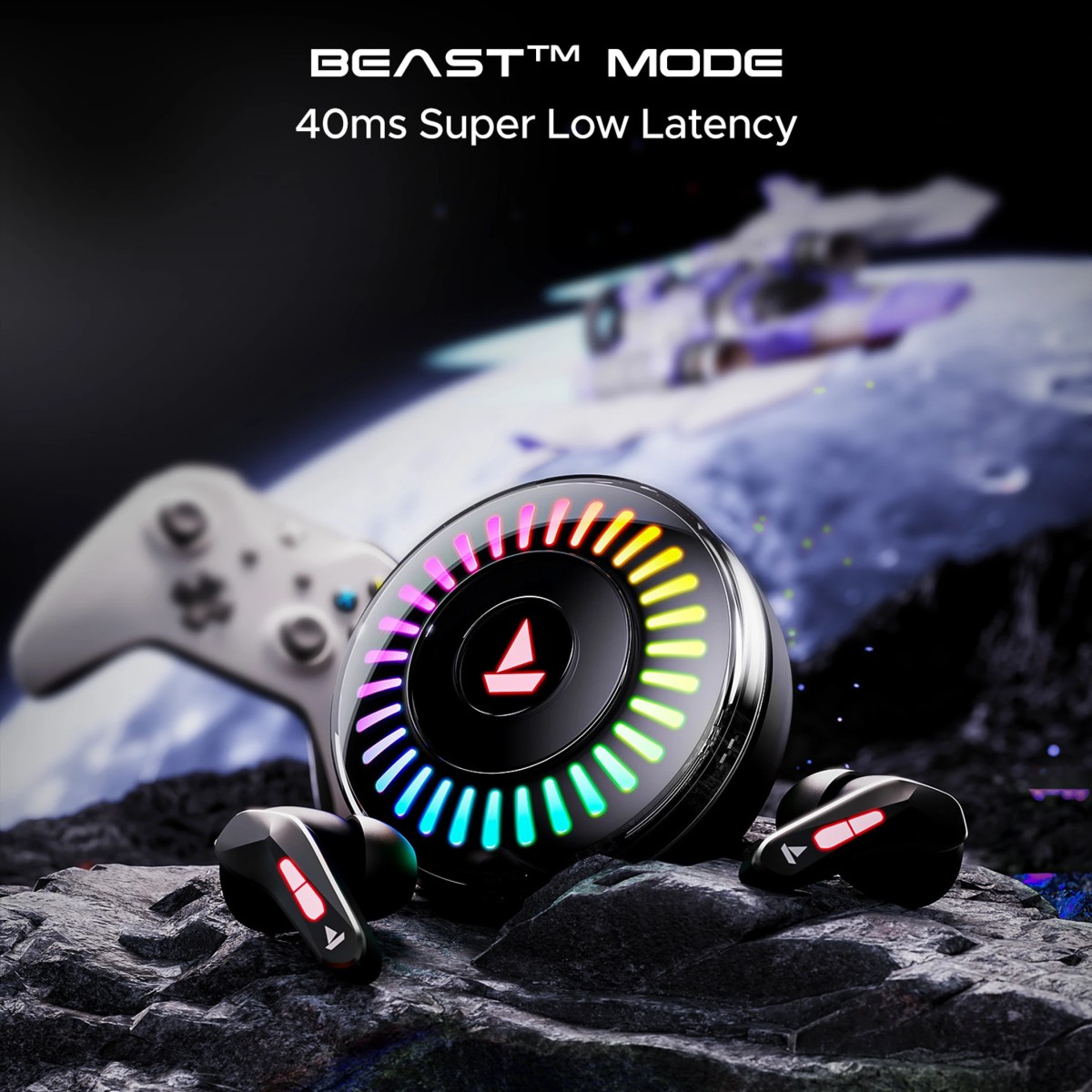 boAt Immortal 201 TWS Earbuds 40 hrs Playtime,40 BEAST Mode, RGB LED Bluetooth Headset Black Sabre
