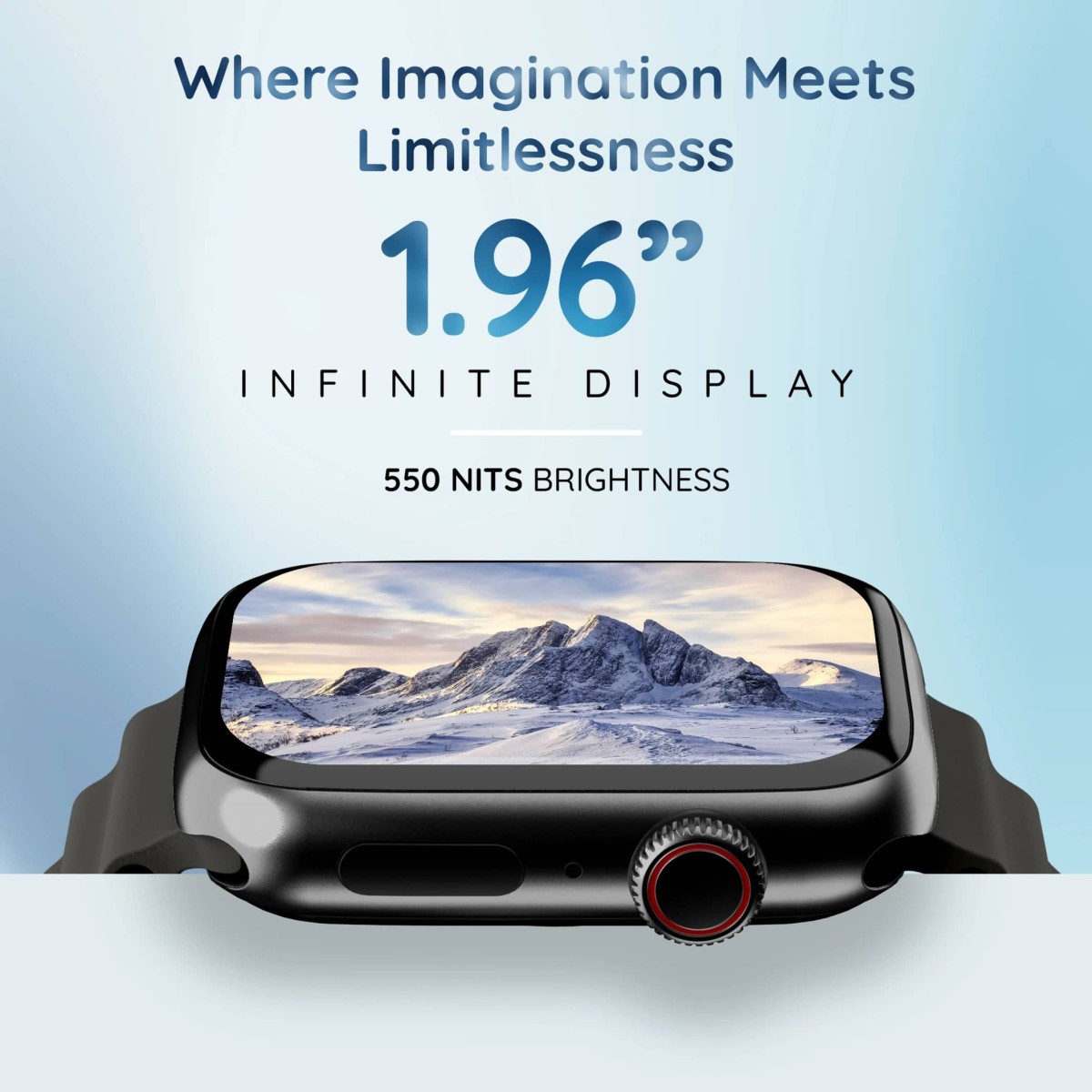 Pebble Frost Pro 1.96 Infinite Display, BT Calling, Rotating Crown, AI voice assistant Smartwatch (Jet Black Strap, Free Size)