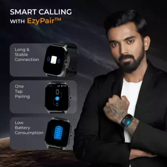 beatXP Marv 1.85" HD Screen Calling AI Voice Assistant Smartwatch (Electric Black Strap, Free Size)