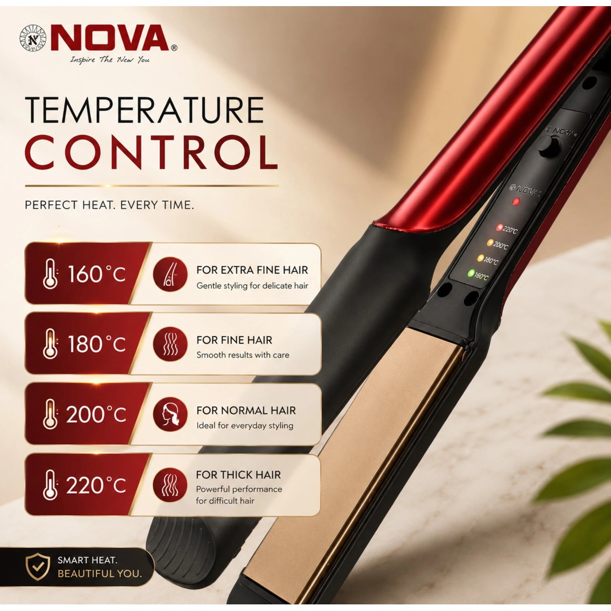 Manya Impex Nova Professional Hair Straightener Temperature Control NHS 870 (Black/Red)