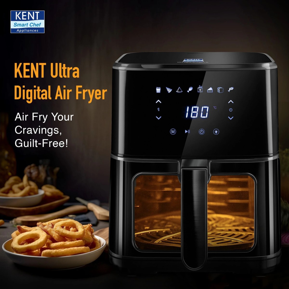 (Refurbished) KENT Ultra Digital Air Fryer 4.5L Bake, Grill & Roast Up to 80% Less Oil Usage 8 Preset MenuRapid Heat