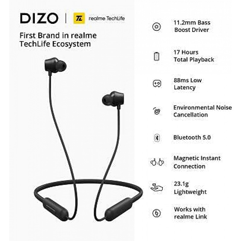 DIZO by realme TechLife Wireless Bluetooth Headset  (Black, In the Ear)