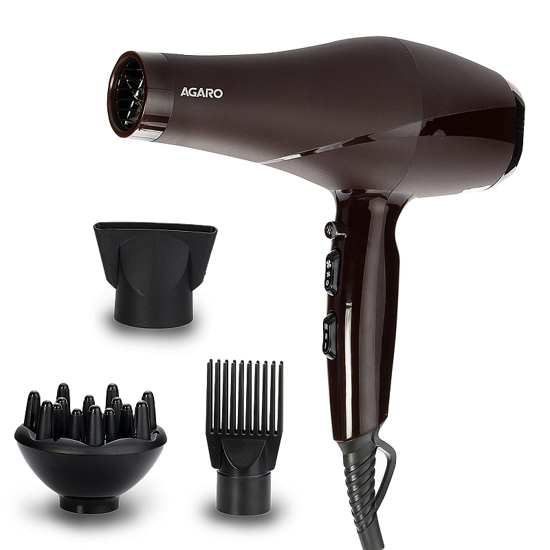 AGARO HD-1120 2000 Watts Professional Hair Dryer with AC Motor, Concentrator, Diffuser, Comb, Hot and Cold  Air For both Men and Women, Black