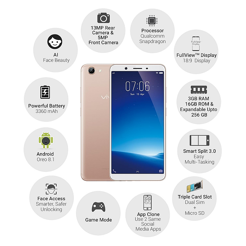 Vivo Y71 Gold 3 GB RAM 16 GB Storage Refurbished